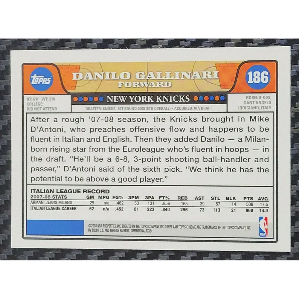 2008-09 TOPPS‎ CHROME DANILO GALLINARI ROOKIE KNICKS